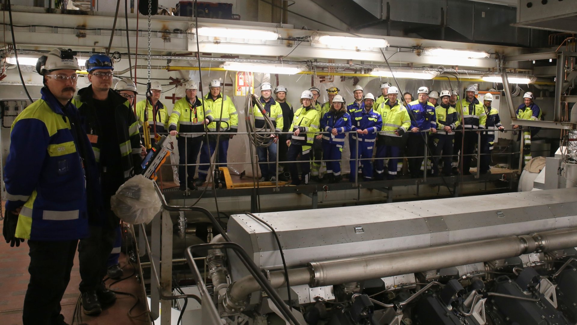 Meyer Turku team celebrating the successful switching on of Legend of the Seas first engine.